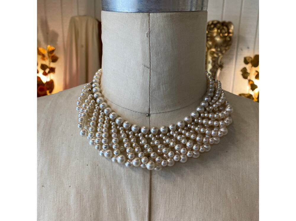 vintage 1950s pearl necklace, 50s choker, beaded collar, wedding jewelry, bridal